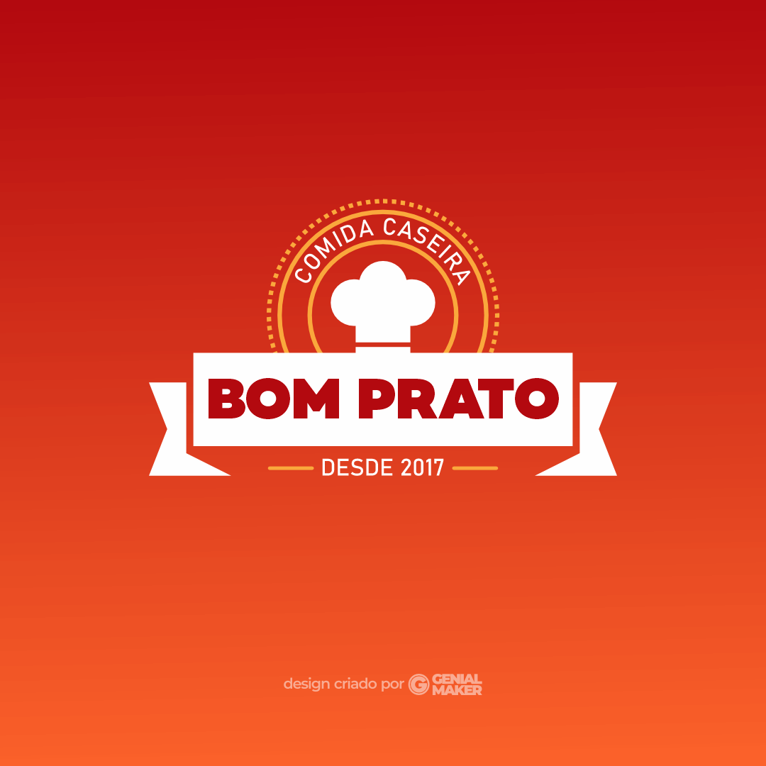 Logo restaurante: logotipo criado no fundo vermelho, com um toque blanche dentro de um círculo e escrito "Bom Prato Comida Caseira" em branco.