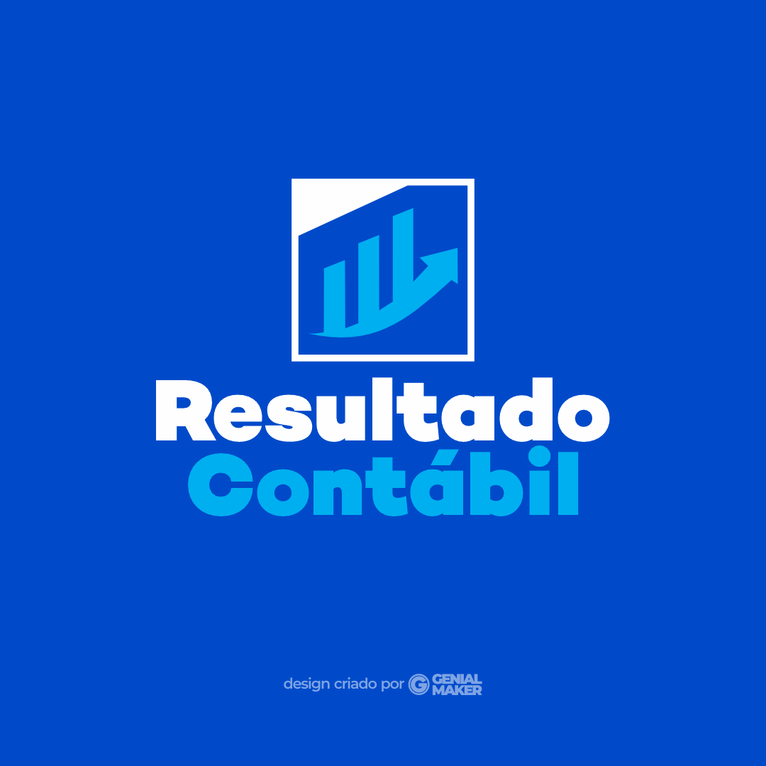 Logo contabilidade: logotipo criado no fundo azul escuro, com um ícone de resultado positivo junto com uma seta para cima e escrito "Resultado Contábil".