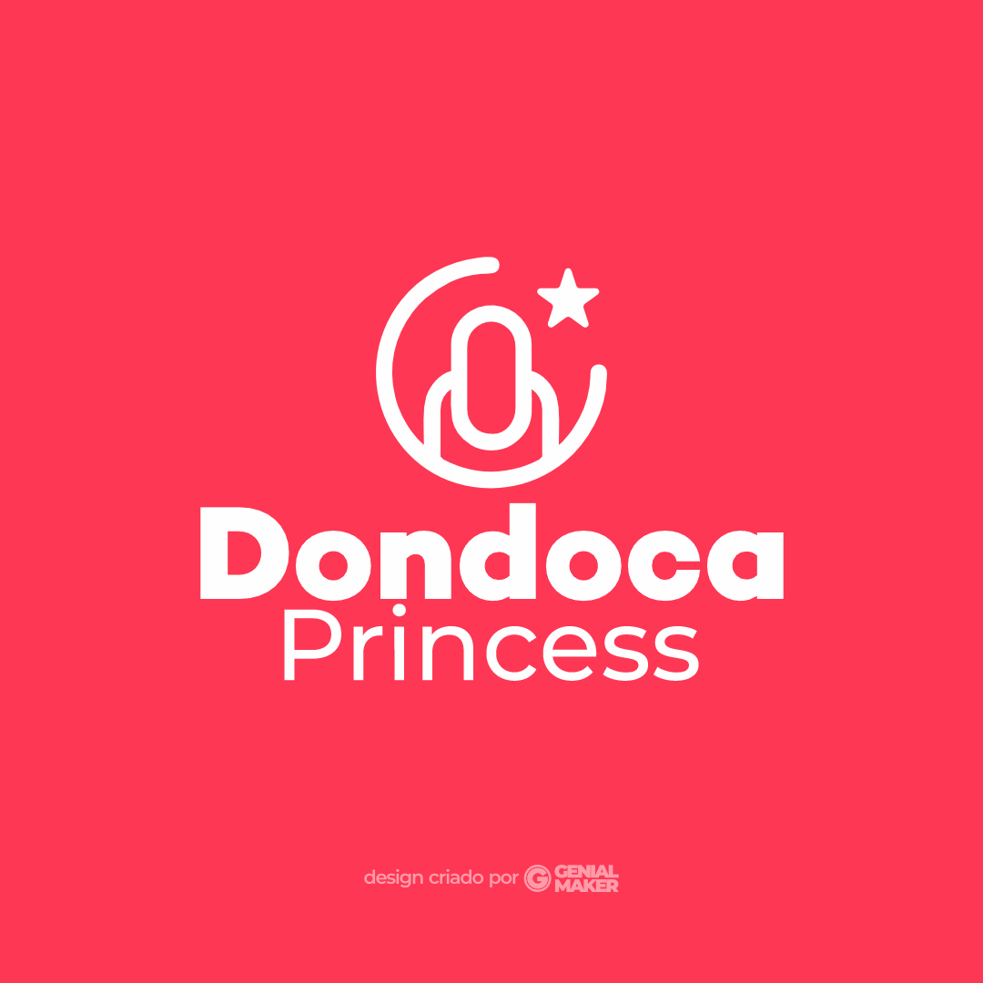 Logotipo manicure: logotipo criado no fundo rosa neon, com ícone de unha na parte de cima e embaixo escrito "Dondoca Princess" em branco.